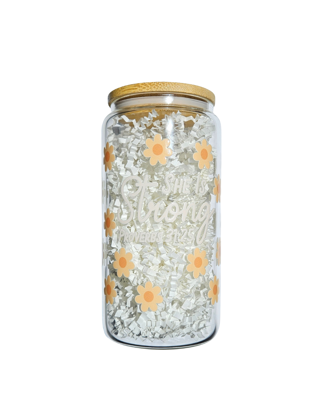 Floral She Is Strong Glass Tumbler