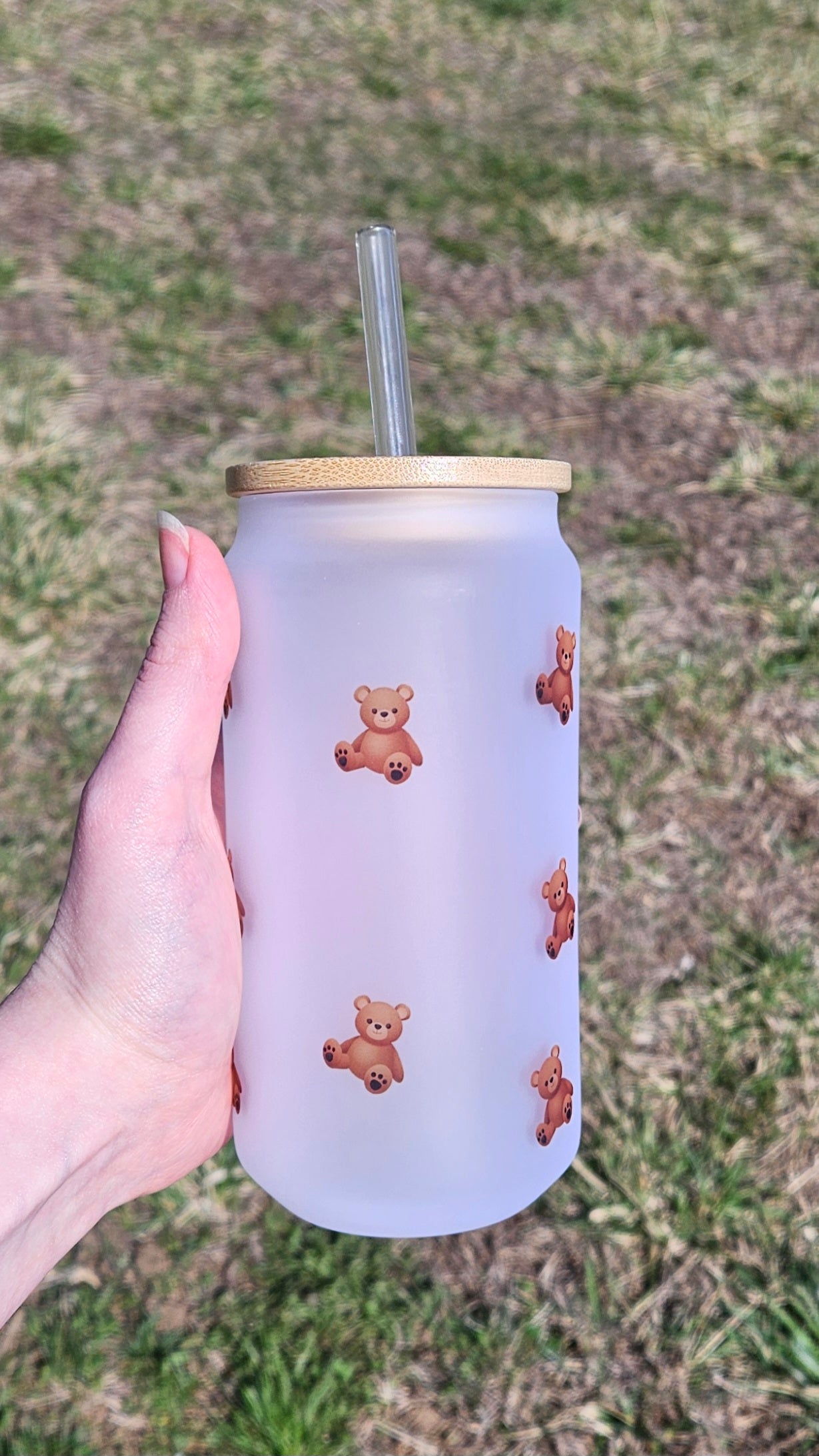 Teddy Bear Frosted Glass Tumbler