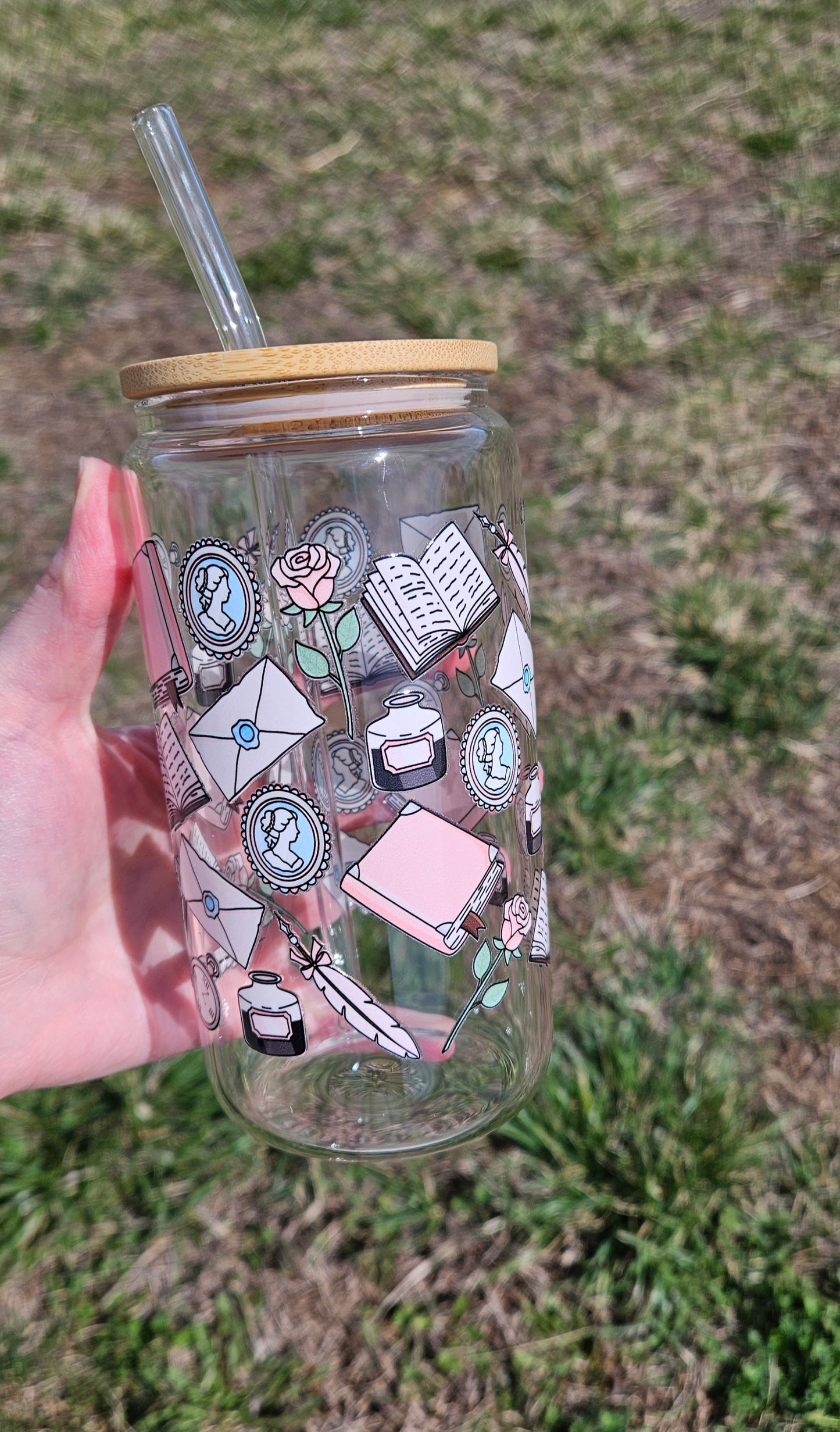Feather Pens & Envelope Glass Tumbler