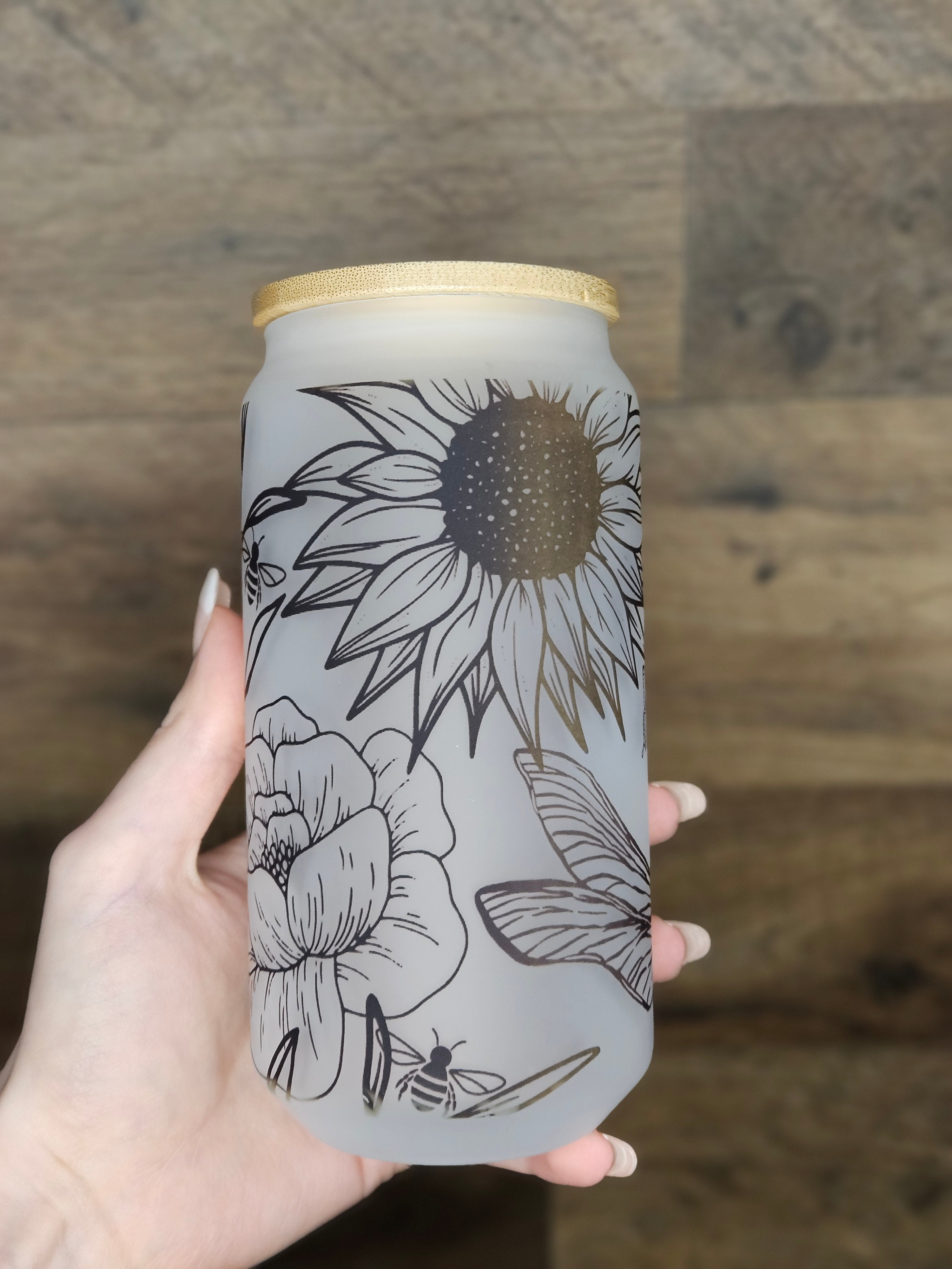 Frosted Floral Glass Cup