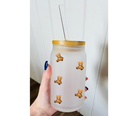 Teddy Bear Frosted Glass Tumbler