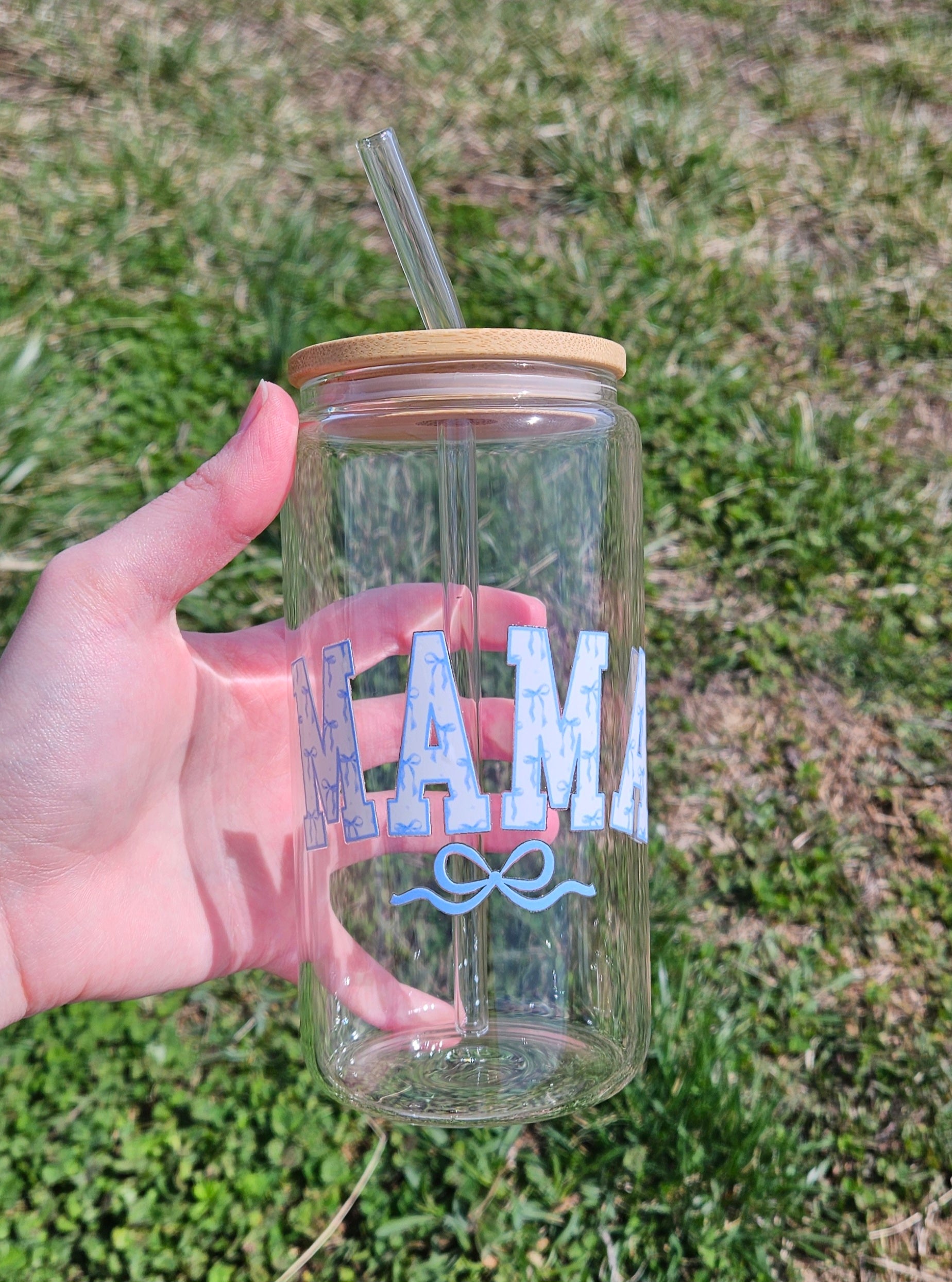 Mama Blue Bows Glass Tumbler