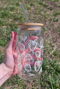 White Lined Strawberries Glass Cup